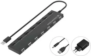 Conceptronic HUBBIES 7-Port-USB-2.0-Hub mit Netzteil, schwarz (HUBBIES08BP)