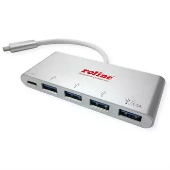Roline USB 3.2 Gen 1 Hub, 4x USB-A + 1x PD, USB-C, silber (14.02.5061)