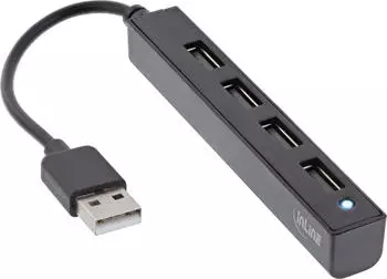 InLine USB 2.0 Hub 4-Port, schmal, schwarz, 15cm Kabel (33293K)