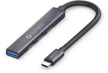 Sonero USB-Hub 4-Port, 1x USB 3.2 5Gbps, 3x USB 2.0, USB-C, grau (S-UH110-001)