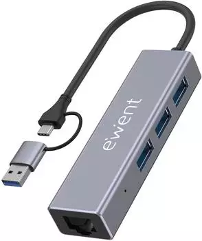 Ewent USB-C Hub 4-in-1, 3x USB-A 3.2 Gen1 + Gigabit Ethernet (EW1159)