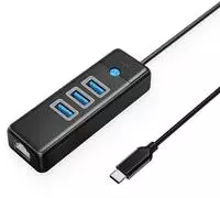 PW3UR25-C3 USB Hub 4-Port 3x USB-A 3.0 1x RJ45 2.5G Ethernet 1.8m - Black...
