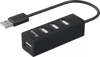 Equip USB-Hub 2.0, 4-Port, 0,15m, ohne Netzteil, schwarz (128955)