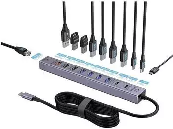 Renkforce RF-USBCH-500 USB-C&reg; 10+1 Port Hub USB 3.0 5GBit/s grau (RF-7465830)