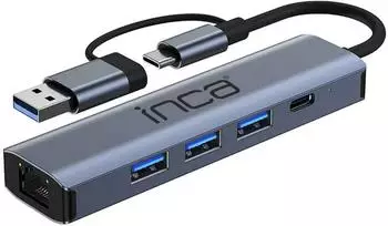 Inca IUTP-5T USB-C Hub Aluminium, 3x USB 3.0 + Ethernet RJ45 (IUTP-5T)