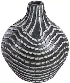 Beliani Handmade striped decorative vase 35 cm black and white