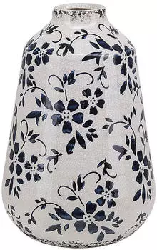 Beliani Floral pattern flower vase 20 cm white and blue