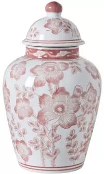 Beliani Vase Mit Deckel Moguer Porzellan 36 cm Rot / Weiß