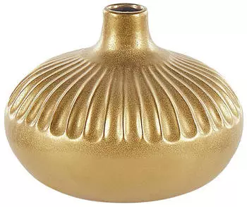 Beliani Dekovase Cercei Steinzeug 20 cm Gold