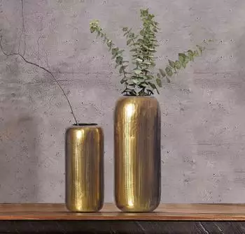 Finebuy Blumenvase 2er Set Zylinder, Aluminium, gold (FB65085)