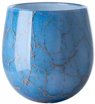 Fink Cosmic Vase/Windlicht Opalglas, blau/gold, 16,5cm