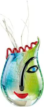 Gilde Vase Vero Glas, Gesichtsmotiv, blau/gr&uuml;n, 28cm (39856)