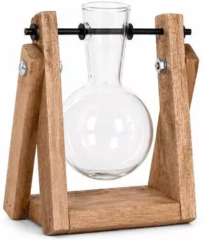 Esschert Glasvase in Holzst&auml;nder, transparent