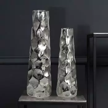 Finebuy Blumenvase 2er Set Aluminium Hammerschlag silber (FB65106)