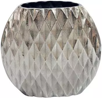 Wohnling Tischvase rund, Aluminium, silber, 33,5cm, Rautenmuster (WL7.706)
