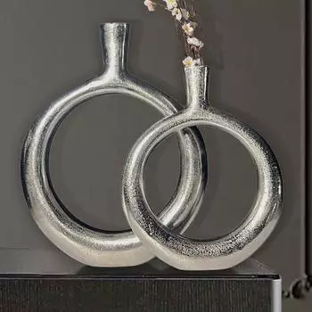 Finebuy Vase 2er-Set Aluminium Donut-Form, rund, silber (FB65092)