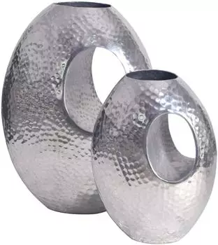 Wohnling Deko-Vase 2er-Set Aluminium silber Hammerschlag mit Tragegriff (WL7.189)