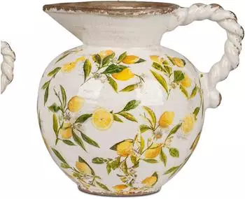 Formano Vintage Lemon Dekovase Krug, Keramik, weiß, 22cm