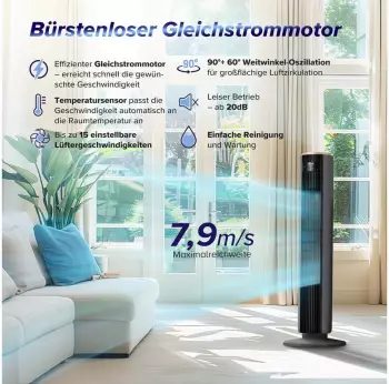 Levoit Turmventilator mit Fernbedienung schwarz (LTF-F362-KEUR) – Levoit Turmventilator mit Fernbedienung schwarz (LTF-F362-KEUR) für erfrischende Sommertage