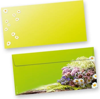 Tatmotive Briefumschläge Frühling grün (50 Stück) beidseitig bedrucktes DIN lang Kuverts, mit frischen Frühlingsblumen