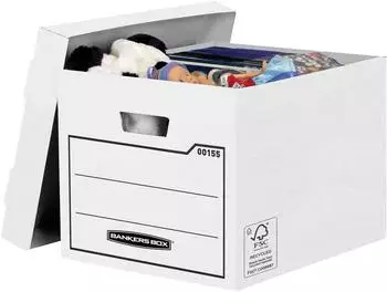 Bankers Box by Fellowes Aufbewahrungsbox mit Deckel, Karton, Wei&szlig;, 320x250x390mm, 10er-Pack (00155)