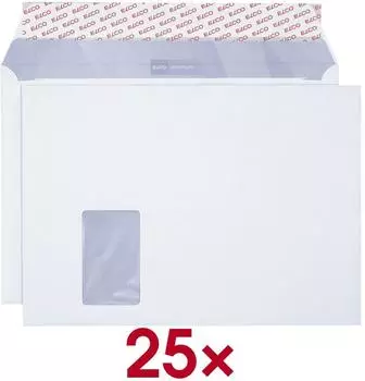 Elco Office Briefumschlag C4 mit Fenster, haftklebend, weiß, 25er-Pack (74481.12)