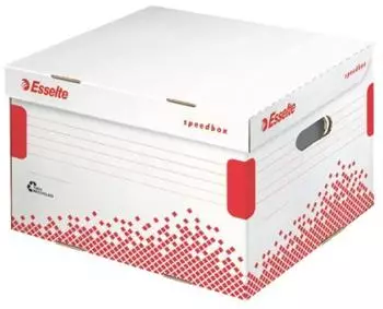 Esselte Speedbox Archiv-Klappdeckelbox Größe L, weiß/rot (623913)