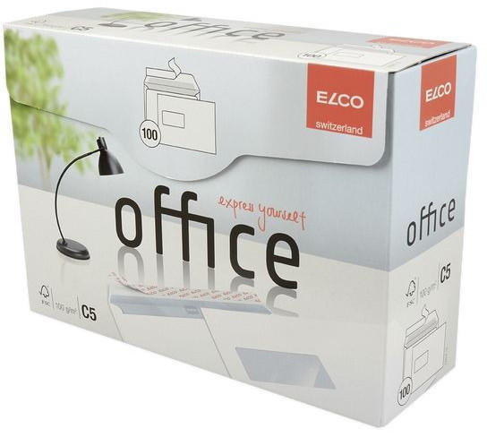 Elco Versandtaschen Office C5 mit Fenster haftklebend weiß (100 Stück)