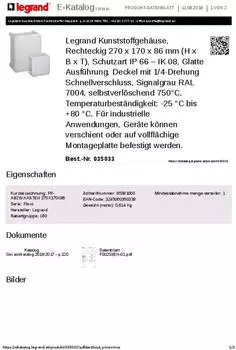 Legrand Kunststoffgehäuse 270 x 170 x 86 mm(H x B x T) IP66 IK08 Glatte Ausführung 035033