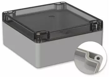Pollin Polycarbonat Geh&auml;use 122x120x55mm IP66 Lichtgrau, glasklarer Deckel (5U210710)