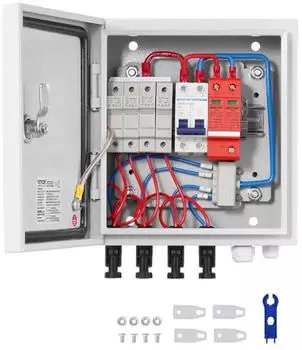 VEVOR PV-Anschlusskasten 4-String, 15A Sicherung, 63A Schutzschalter, &Uuml;berspannungsschutz, IP65