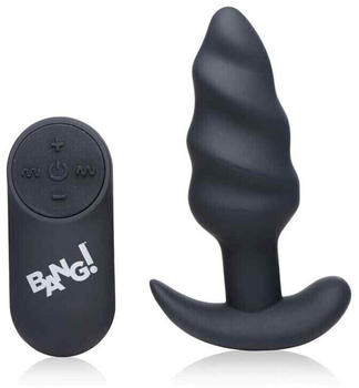 XR Brands 21X Vibrating Silicone Swirl Butt Plug w/ Remote - Black