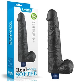 LoveToy 10.5" REAL SOFTEE Rechargeable Vibrating Dildo (Black)