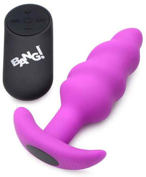 XR Brands 21X Vibrating Silicone Swirl Butt Plug w/ Remote - Purple