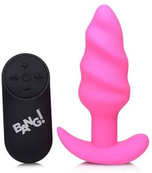XR Brands 21X Vibrating Silicone Swirl Butt Plug w/ Remote - Pink