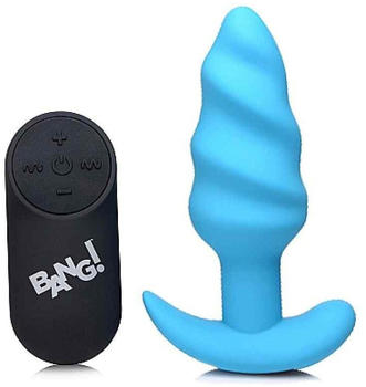 XR Brands 21X Vibrating Silicone Swirl Butt Plug w/ Remote - Blue