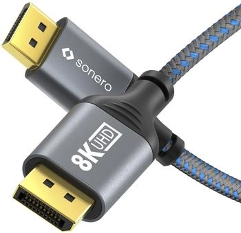 Sonero DisplayPort 1.4 Male/Male 8K 60 Hz / 4K 120 Hz Cotton Braid Cable (3 m) Grey/Blue