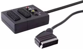 S-Conn SCART-Verteiler 2-fach mit S-VHS & 3x Cinch, IN/OUT Schalter, 0,2m (94037)