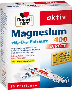 Doppelherz Magnesium 400 Direct + B6 + B12 + Folsäure (20 Stk.)