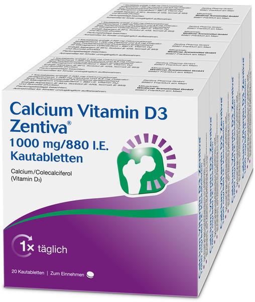 Calcium Vitamin D3 Zentiva 1000 mg/880 I.E. Kautabletten (100 Stk.)