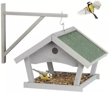 Relaxdays Vogelfutterhaus Holz 35x42,5x40,5 cm grau