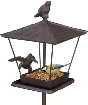 Relaxdays Vogelfutterhaus mit Erdspieß 115 x 15 x 16 cm braun