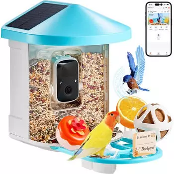 VEVOR Vogelfutterhaus mit KI-Kamera 2K HD Solarbetrieben, 2 Solarmodule