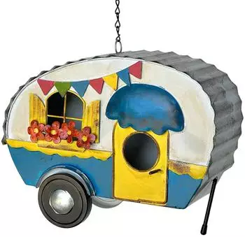 DanDiBo Vogelhaus zum Aufh&auml;ngen, Metall, Wohnwagen-Design, wetterfest (96254)