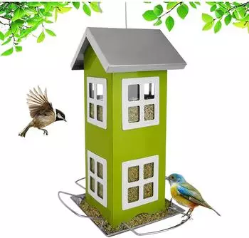 Relaxdays Vogelhaus zum Aufh&auml;ngen, Metall, gr&uuml;n, 26x12x12cm