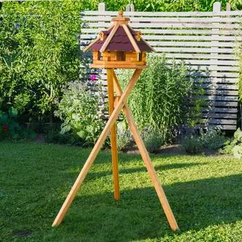 Deko Shop Hannusch Vogelvilla V18 mit Ständer, Bitumschindeln, 46x32cm, Dach rot (V18)
