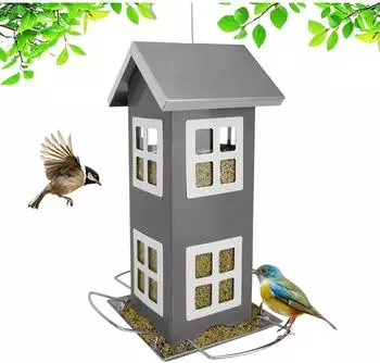 Relaxdays Vogelfutterhaus zum Aufh&auml;ngen, Metall, 26x12x12cm, grau