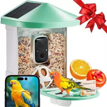 VEVOR Intelligente Vogelfutterstelle mit 2K HD KI-Kamera, Solar, 2 Panels, Auto-Aufnahme