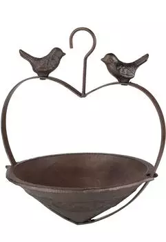 Spetebo Vogel H&auml;ngetr&auml;nke Herz, Gusseisen, antik braun, 25cm (57266)
