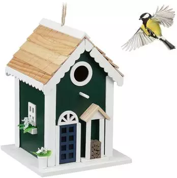 Relaxdays Vogelhaus Holz, mehrfarbig, 18,5x25,5x18,5cm